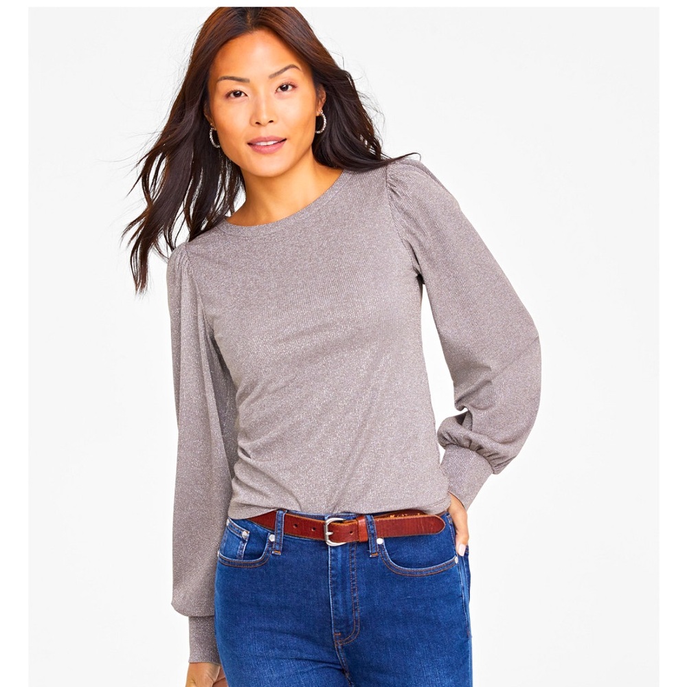 Metallic gray/taupe long sleeve top